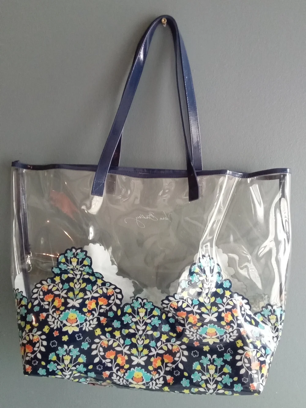 Vera Bradley Clear Floral Medallion Tote Bag and Pouch Set Stadium Approved Navy